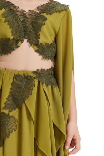 Girls' Elegant Olive Green Chiffon Dress Lace Trim Ruffled Skirt Flowing Cape Sleeves Vintage Folklore Dresses 6