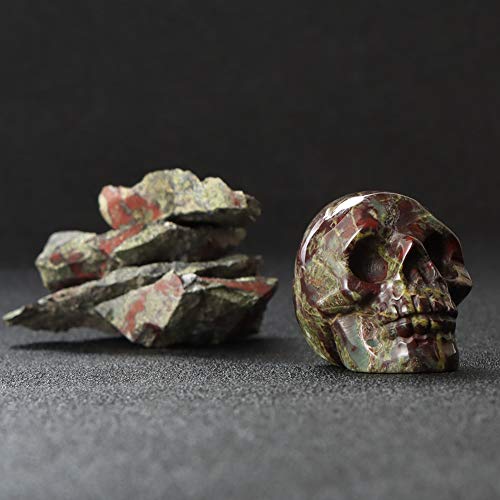 Artistone 2.0" Dragon Bloodstone Halloween Crystal Skull Decor Figurine Crystals And Healing Stones Statue Carved Human Skull Head Sculpture Ornaments For Home Kitchen,Art Room Decoration #TOP2