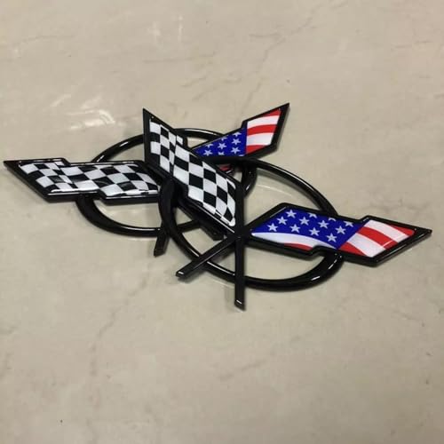 Image of Front Nose & Rear Deck Lid Crossed Flags Emblems Car Badge Nameplate 3D Logo Compatiable with 1997-2004 Corvette C5 19207384 19207385 2Pcs (Pair) (Blue Black)