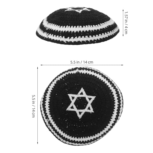 LALADEFIEE Handmade Knitted Kippah, Star of David Jewish Hat, Embroidered Kippah Headwear, Ceremonial Prayer Cap for Holiday Celebrations and Religious Gatherings Black