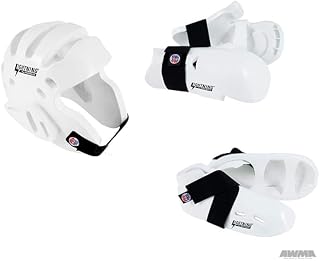 Lightning Karate Martial Arts Sparring Deluxe 6 Piece Package Deal w/Ultra Lightning Kicks & Free Mouthpiece (White, Adult Large)