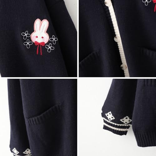 FindThy Women’s Cute Rabbit Embroidered Cardigan Long Sleeve Pocketed Kawaii Cardigans Sweater4