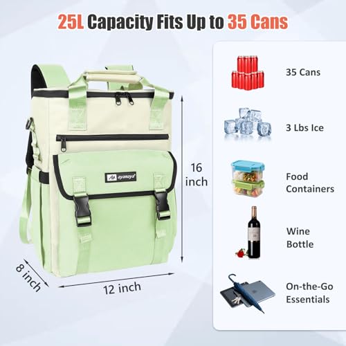 Image of Backpack Cooler for Women, AYAMAYA Stylish 35 Cans Leakproof Soft Cooler Backpack, Waterproof Insulated Lunchbox Shoulder Bag Keeps Cold for Up to 18 Hours for Camping, Beach, Work, Picnic, Travel