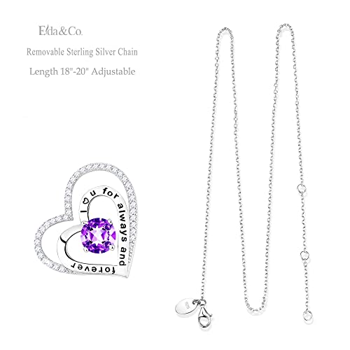 ELDA & CO. Christmas Birthday Gifts for Mom Wife Amethyst Necklace Sterling Silver Double Hearts I Love You for Always and Forever Jewelry - Image 4