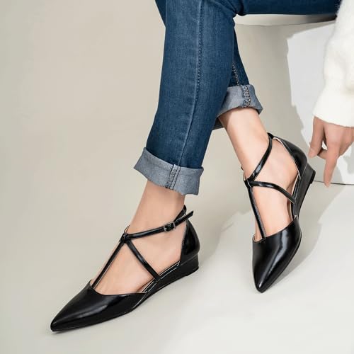 IDIFU Strappy Flat Shoes Pointed Closed Toe Dress Shoes for Women Buckle Ankle T Strap Wedge Flats Wedding Bride Bridal Guest Business Casual Office Prom Dressy Comfortable Formal Women's Flats Shoes4