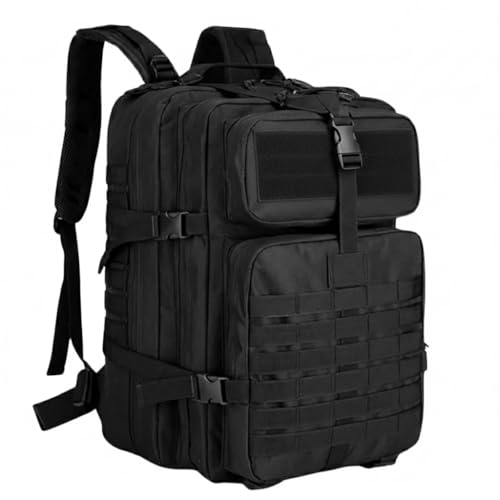 Mochila Tática 50L - Preta - Resistente à Água com Vários Compartimentos, Nylon Oxford 600D, Alças Acolchoadas e Saída para Hidratação