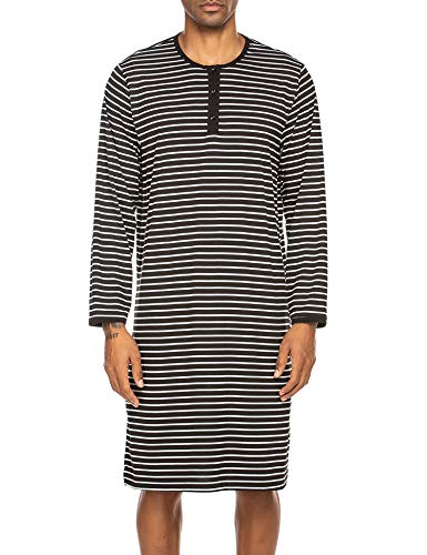 Ekouaer Long Sleeve Nightshirts Mens Extra Long Mid-Length Sleeping Nightwear Shirts (Black, X-Large)