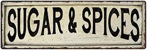 SUGAR & SPICES Sign Farmhouse Signs Wall Decor Art Country Decorations Rustic Vintage Home Tin Plaque Kitchen Grocery General Store Gift 8 x 24 Matte Finish Metal 108240028274