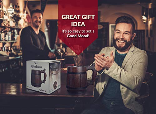 Myfancycraft Gifts For Men Wood Beer Mug With Box Stainless Steel Cup Men Souvenir Handmade Retro Brown #TOP2