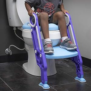 Potty training seat with ladder potty step stool for toddlers fits most toilets folds for storage potty ladder is durable and safe wide step non slip pads comfort handles and removable cushion  urban country home decor