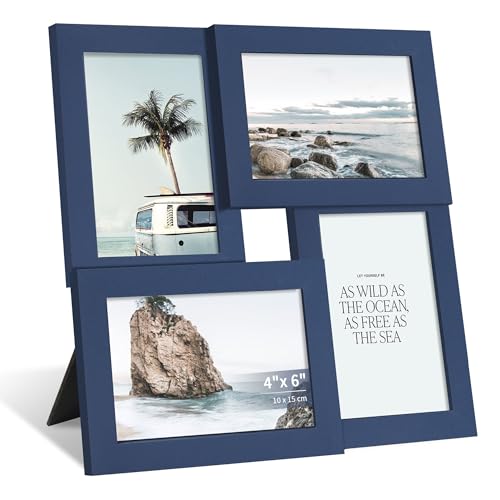 SZYUU 4x6 Collage Picture Frame Wooden Frame with Real Glass 4 Opening