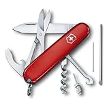 Victorinox Compact Swiss Army Knife, 15 Functions, Swiss Made Pocket Knife with Large Blade, Screwdriver, Corkscrew and Multipurpose Hook - Red