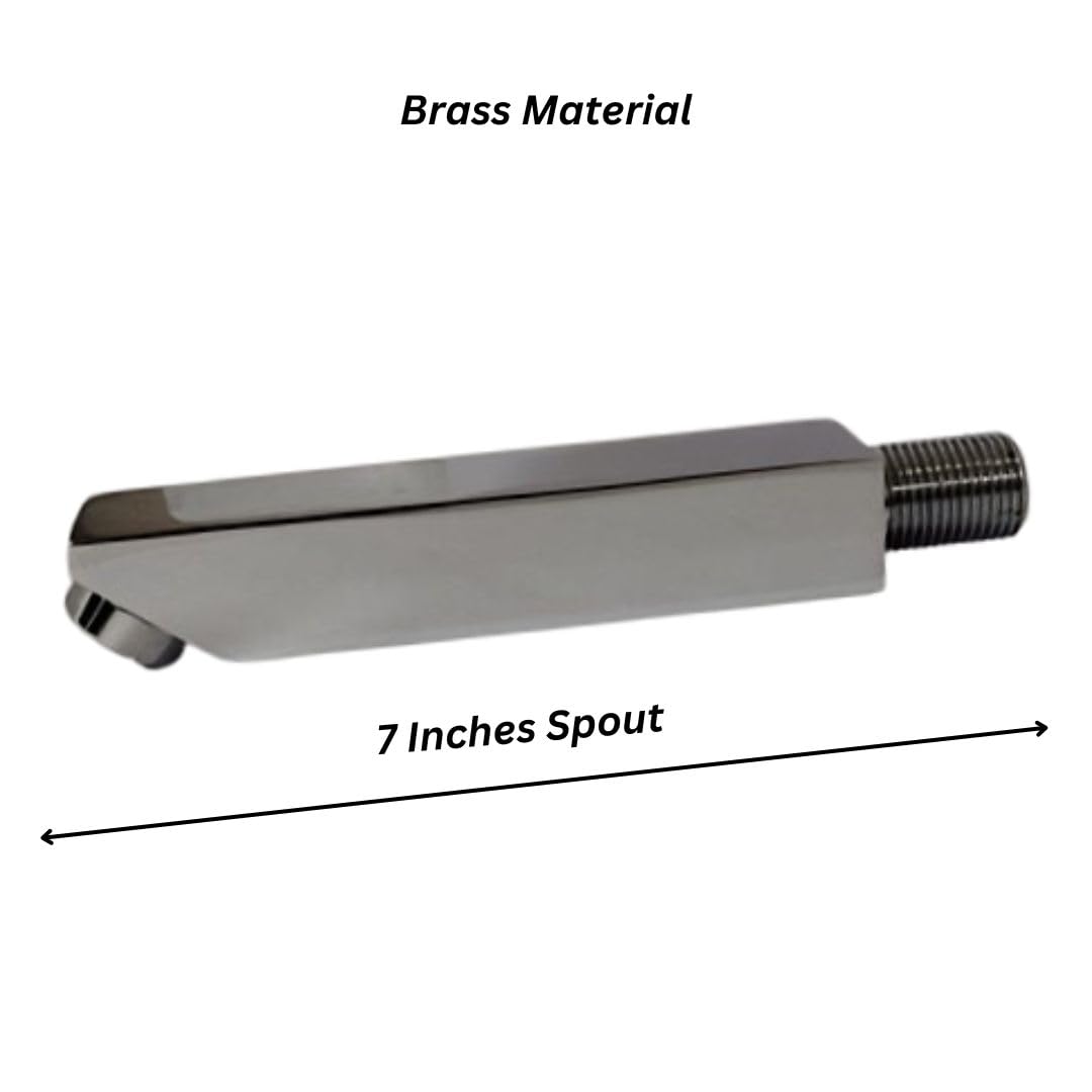 Set of Brass Inclined Rect. Bottom Foot Tap (Foot Valve) + Brass Wall Mount Spout -7 inch & Drill Fittings with 2 Years Warranty (Standard Thread-15mm (1/2") Used) 2