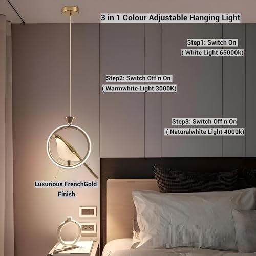 Image of FILLISKA 3 in1 Colour Changing LED Luxurious Hanging /Pendant Light (FrenchGold-PAY1435)