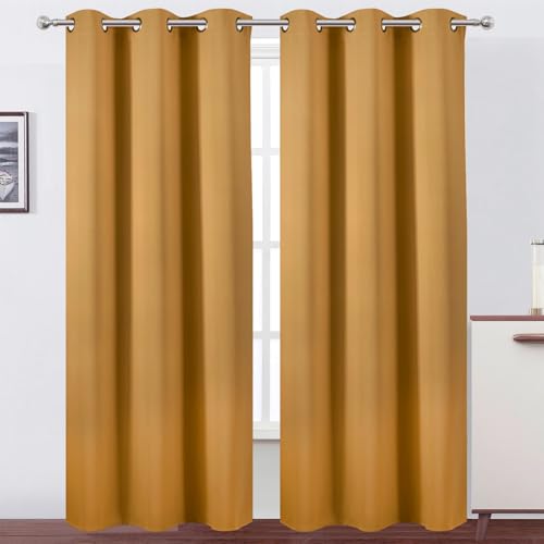 Image of LEMOMO Mustard Yellow Thermal Blackout Curtains /42 x 95 Inch /Set of 2 Panels Room Darkening Curtains for Bedroom