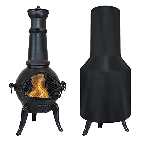 Tonhui Chimenea Cover,Waterproof,Windproof, Oxford Fabric Outdoor Garden Patio Heater Black Cover 122 x 29 ×61cm Cover