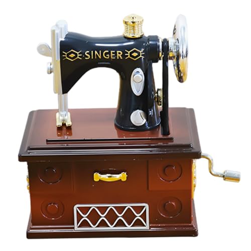 Ameble Hand Crank Vintage Sewing Machine Music Box with Rotating