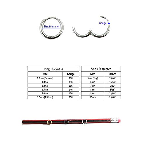 Image of 316L Surgical Stainless Steel Huggie Hoop Earrings 6mm 8mm 10mm 11mm 12mm 14mm Hypoallergenic Earrings Hoop Cartilage Helix Lobes Hinged Sleeper Earrings For Men Women