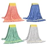 Matthew Cleaning Heavy Duty Mop Head Replacement, 5 Inch Wide Headband, Color Coded Looped End Cotton String Wet Mops for Floor Cleaning, Large Size 24 oz, 4 Pack