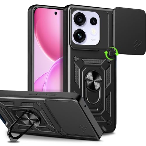 Image of AESTMO Tough Armor Oppo Reno 16 5G Bumper Back Case Cover | Ring Holder & Sliding Camera Shield Cover | 360 Degree Protection Back Case Cover for Oppo Reno 16 5G (Black)