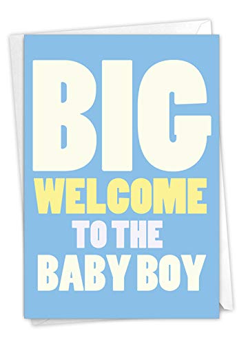 New Baby Boy – Adorable Newborn Baby Boys Greeting Card with Envelope (4.63 x 6.75 Inch) – Welcome Notes in Big Bold Letters for Babies – Baby Shower and Congrats Stationery Card for Parents C6854BBG