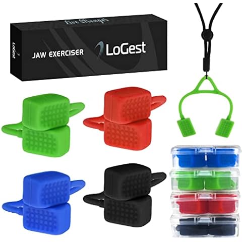 LoGest Jawline Exerciser - 4 Resistance Levels Jaw Exerciser Face & Neck Tool - Targets Jaw Muscles to Tone Slim & Tighten Face Helps Eliminate Double Chin & Jawline Sculptor Includes Necklace Cover