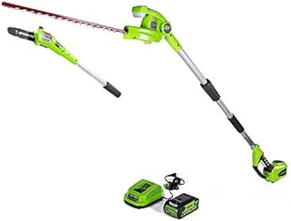 Greenworks 40V 8-inch Cordless Pole Saw with Hedge Trimmer Attachment 2.0Ah Battery and Charger Included, PSPH40B210