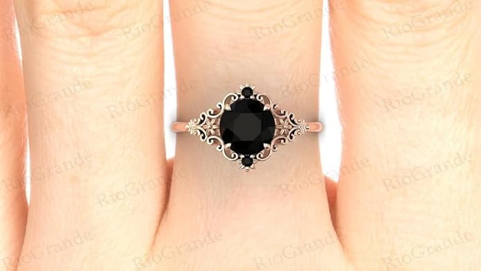 1CT-6CT Art Deco Filigree Vintage Black Engagement Ring 14K Gold Black Onyx Wedding Ring For Women Antique Unique Bridal RIng Victorian Proposal Ring Anniversary Ring