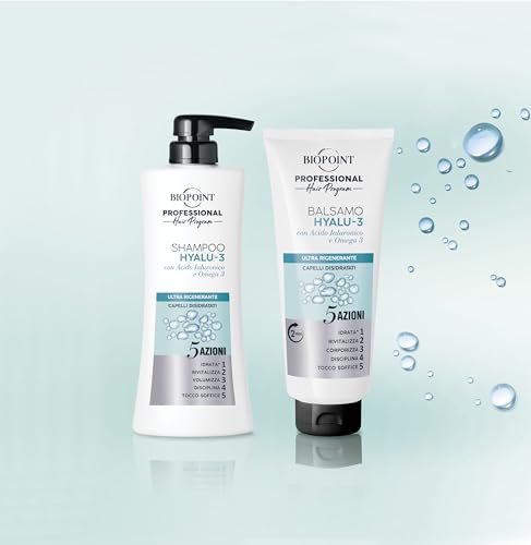 Biopoint Professional Hair Program HYALU-3 Kit Ultra Regenerierende Formel, enthält Shampoo 400 ml + Conditioner 350 ml, schenkt trockenem und dehydriertem Haar Vitalität und Wohlbefinden
