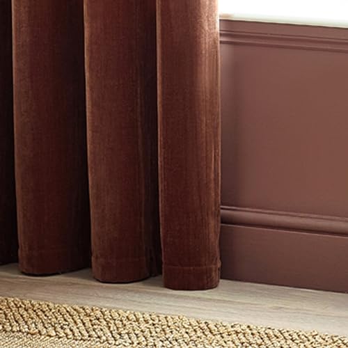 Yard Heavy Chenille Eyelet Curtain Pair - Lined Room Darkening, Soft Velvet Home Décor (Nutmeg - Width 229 x Drop 137cm) - Image 3