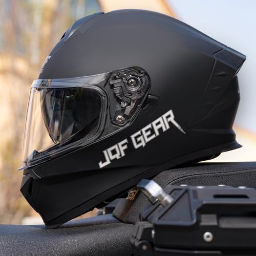 JQF Gear Motorcycle Full Face Dual Visor Helmets for Adults Street Bike Racing Motorbike Helmet A8 DOT Approved (Matte Black, M)