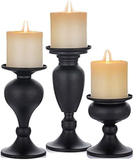 Sziqiqi Set of 3 Metal Pillar Candle Holders, Candle Stand for Pillar candles, Black Candlesticks Centerpieces for Table Mantle Fireplace Decor, S+M+L