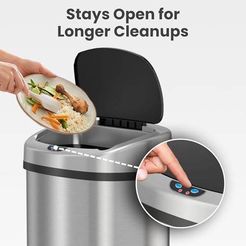 Image of iTouchless 13 Gal Steel Sensor Trash Can | AC Adapter, AbsorbX Odor Filter