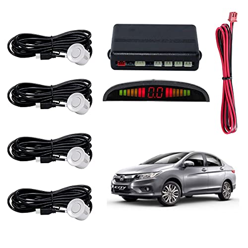 Image of Car Reverse Parking Sensor with LED Display 4 Sensor Reverse Parking Auto Radar Detectors For Honda City 2018 (White)
