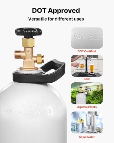 Image of VEVOR CO2 Tank, 20 lbs New Aluminum Alloy Cylinder, CO2 Air Tank with Spray Coating, CGA320 Valve, Handle & Adjustable Pressure, DOT & TC Approved Cylinder for Draft Beer Dispensing
