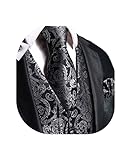 Dubulle Mens Black Tie and Vest Set with Pocket Square Cufflinks WaistCoat Suit for Tuxedo