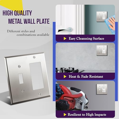 Image of ENERLITES Combination Toggle and Decorator Switch Metal Wall Plate, Stainless Steel 201, Corrosion Resistant, Size 2-Gang 4.50 inch x 4.57 inch, 771131-PC, Polished Chrome, Silver