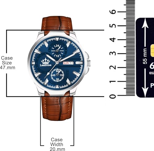 Image of LIMESTONE Men's Analog Quartz Watch with Day & Date Display, Leather /Silicone Strap - Casual & Formal Wrist Watch for Men