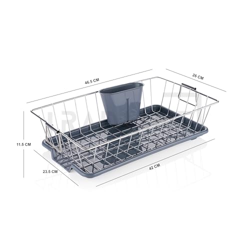 Image of RADIANT Basket Drainer & Dish Drainer Basket for Kitchen /Utensil Stand for Kitchen /Dish Drying Rack with Drainer /Bartan Stand /Dish Rack (17 x 9 Inches - Grey)