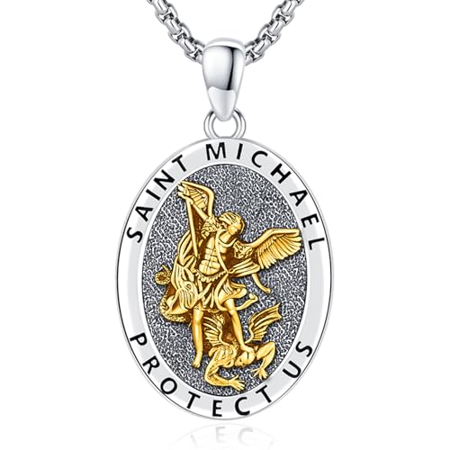 925 Sterling Silver St Michael/St Christopher/Virgin Mary Necklace Patron Saint Amulet Medal Jewelry for Men Women