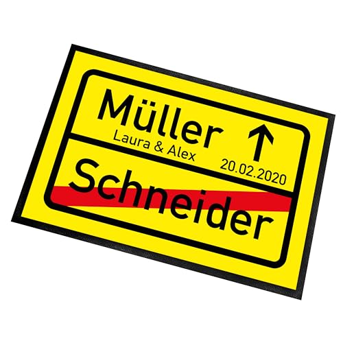 personalisierte Fußmatte | Türmatte mit Wunschtext zur Hochzeit | Ortsschild | 60x40cm | für...
