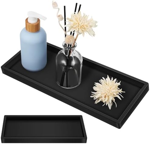 NUOBESTY 2 adet silikon banyo rafı, kaymaz tabanlı, siyah lavabo rafı, mumlar için, parfüm, makyaj, aroma terapisi için uygun, bakımı kolay, modern tasarım - Görsel 1