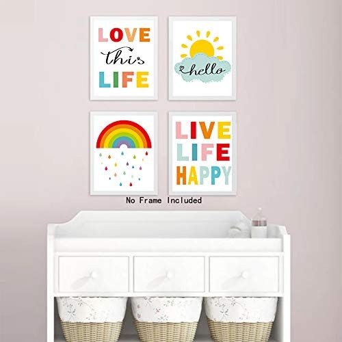 KAIRNE Colorful Rainbow And Sunshine Quotes Art Print,Set Of 4(8 "x10 ) Inspirational Canvas Poster Painting,Weather Nursery Wall Art For Classroom Or Kid Room Home Decor,No Frame