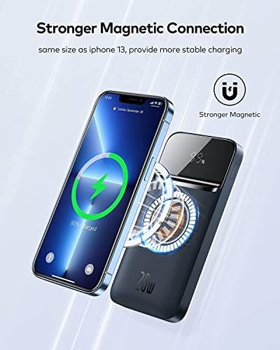 Baseus Magsafe Power Bank, 10000 mAh Magnetic Power Bank, 15 W Wireless and PD 20 W Fast Charging USB-C, LED Display, Portable External Battery Pack for iPhone 14/13/12 Series