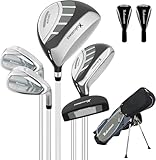 6 Pieces Kids Golf Club Set, Junior Golf Club Set Ages 4-12 Includes Stand Bag, 1# Drive, 5# Hybrid, 6/7#, 9/P# Irons and Putter Right Hand for Boys Girls,Black,8-12 Ages