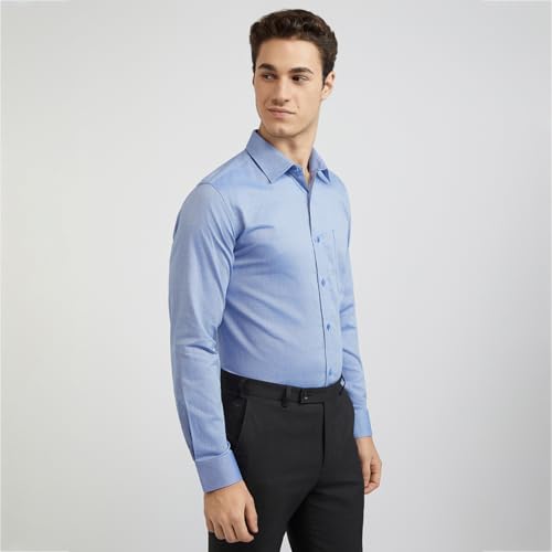 Image of Raymond Men Pure Cotton Slim Fit Structure Pattern Semi Cut Away Collar Formal Shirt