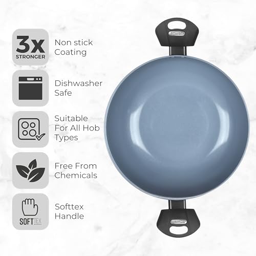 Image of Tower Kadai 24cm Ceramic Non-Stick with Glass Lid|Gas Induction Compatible