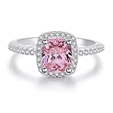 Mocicafier Adjustable Silver Rings For Women Simulated Diamond Square Pink Ring Promise Engagement Rings For Women Minimalist Jewelry