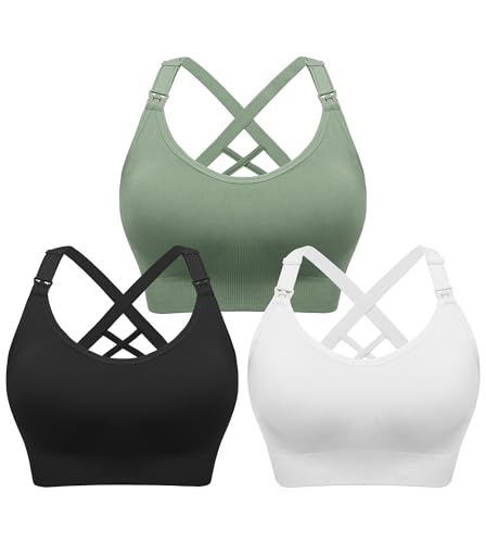 Image of Angelhood Nursing Bras for Breastfeeding, Seamless Nursing Sports Bra Support Yoga Maternity Bras Pregnancy Sleep Bralette