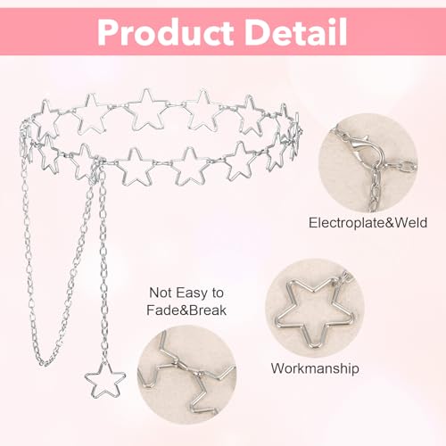 Women Star Waist Chain, Silver Chain Belt Adjustable Metal Plus Size Belly Chains Belt Belly Chains Suitable Formal Wear Jeans Dresses Casual Pants Girls Gifts for Women (Silver)4